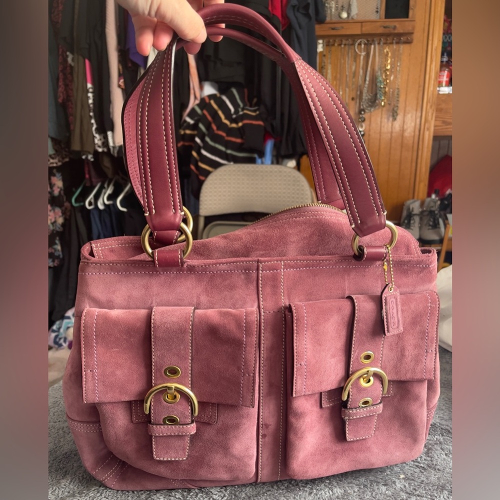 Coach Vintage Soho Mauve Plum Suede Double-Pocket Large Satchel